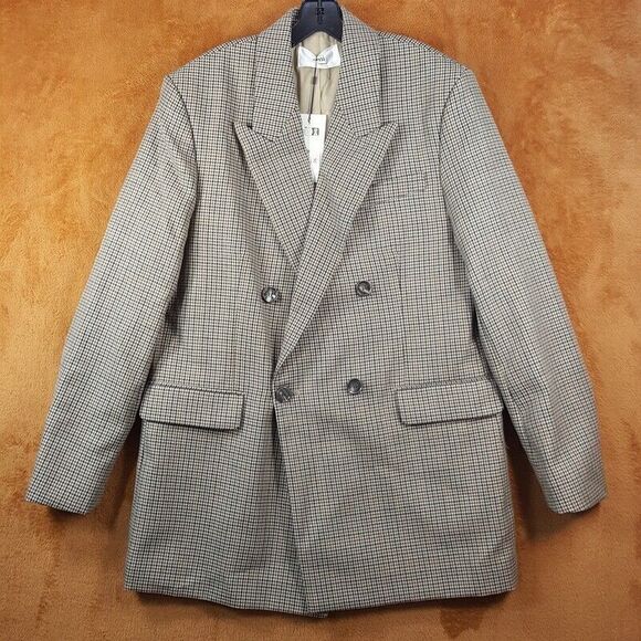 AMI Alexandre Mattiussi Blazer Mens Sz 50 Tan Houndstooth Double Breasted $1285 - Picture 4 of 11